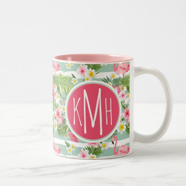 Flamingos And Stripes | Monogram Two-Tone Coffee Mug (Right)