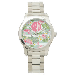 Flamingos And Stripes   Monogram Watch