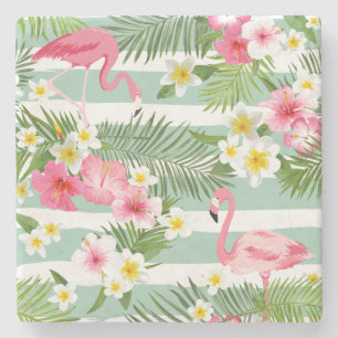 Flamingos And Stripes Stone Coaster