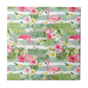 Flamingos And Stripes Tile