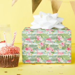 Flamingos And Stripes Wrapping Paper