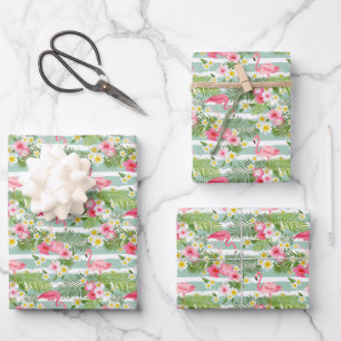 Flamingos And Stripes Wrapping Paper Sheet