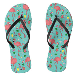 Flamingos and Summer Theme - Blue Thongs