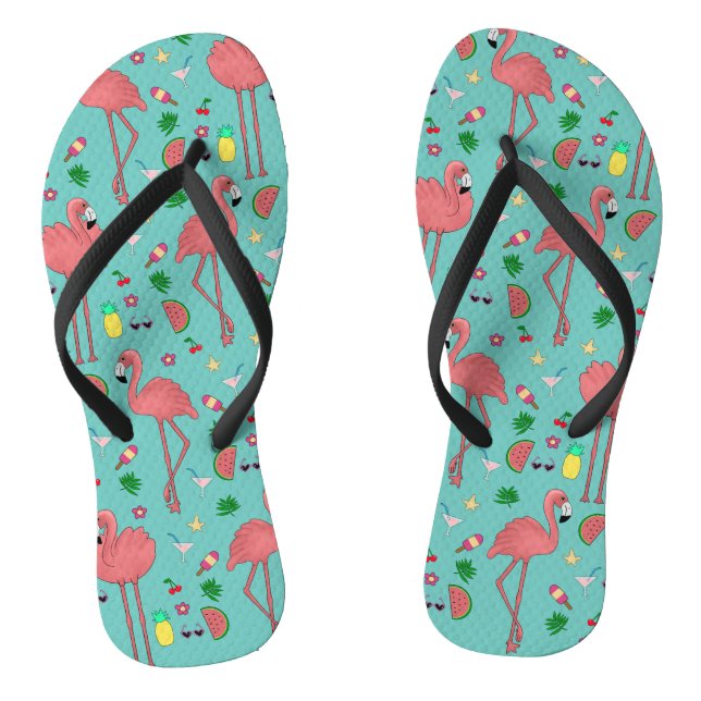 Flamingos and Summer Theme - Blue Thongs (Footbed)