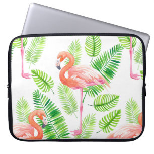 Flamingos and tropical leaves laptop sleeve