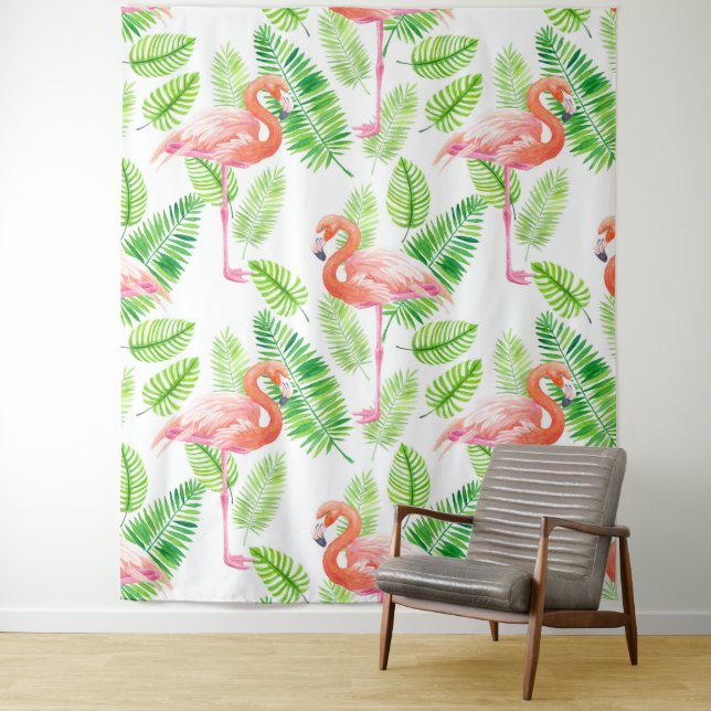 Flamingos and tropical leaves tapestry (In Situ)