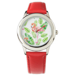 Flamingos and tropical leaves watch