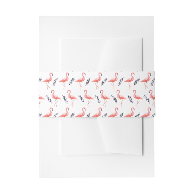 Flamingos and tropical palm leaf pattern wedding invitation belly band (Front Example)
