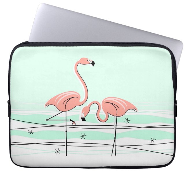 Flamingos Aqua Pair Name laptop sleeve (Front)