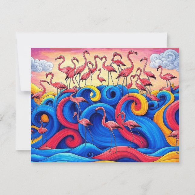 Flamingos at Sea, Greeting Card (Front)