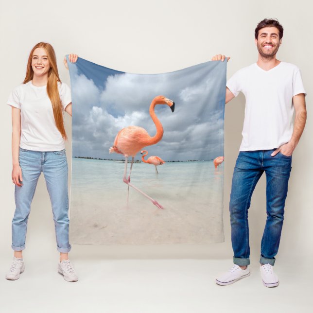 Flamingos Beach Aruba Fleece Blanket (In Situ)