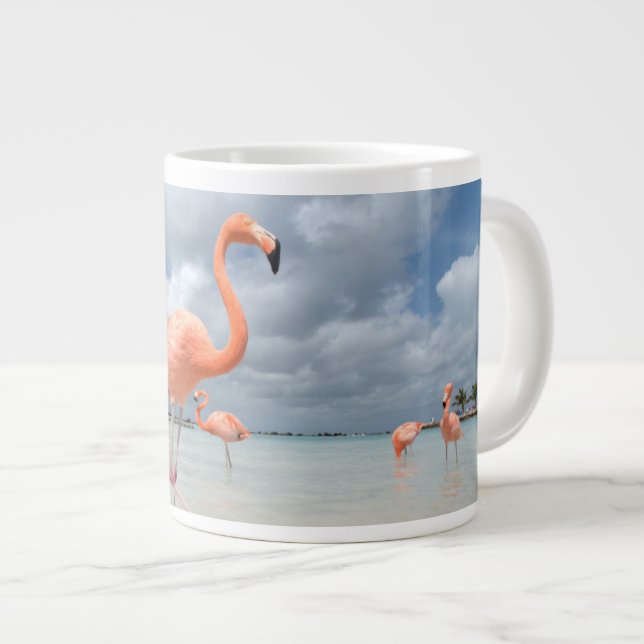 Flamingos Beach Aruba Large Coffee Mug (Front Right)