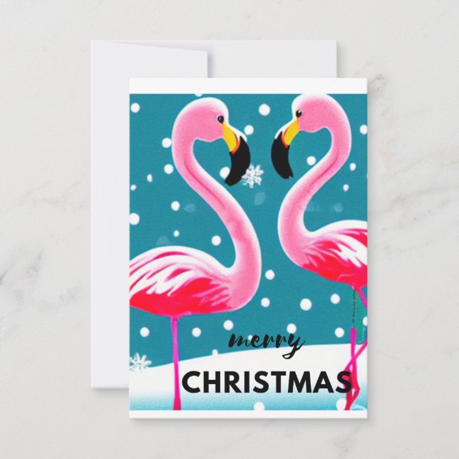 Flamingos bird with snowflakes, Christmas Thank You Card (Front)