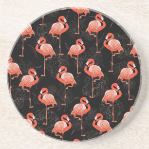Flamingos Birds: Vintage Textile Design Coaster