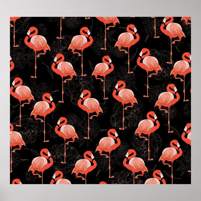 Flamingos Birds: Vintage Textile Design Poster (Front)