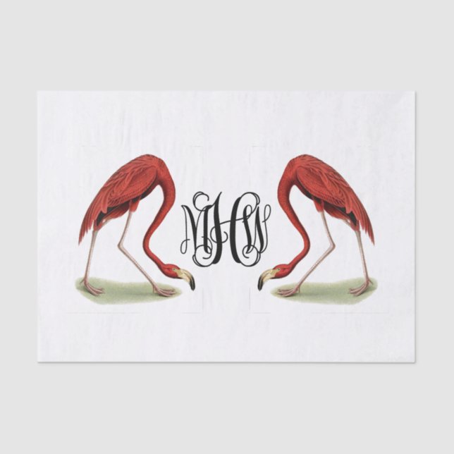 Flamingos Black Vine Script Monogram DIY BG Tissue Paper (Front)