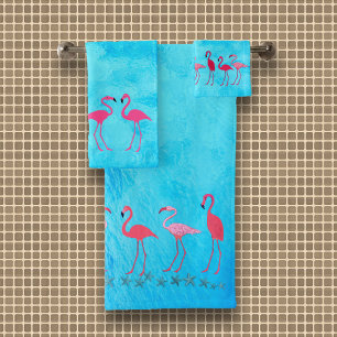 Flamingos Blue Water Bath Towel Set