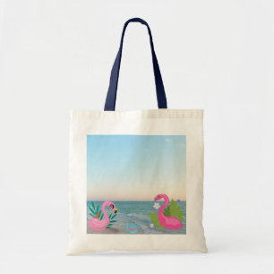 Flamingos by the Ocean with Tropical Details Tote Bag