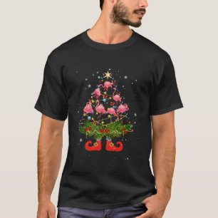 Flamingos Christmas Tree Lights Santa Hat T-Shirt
