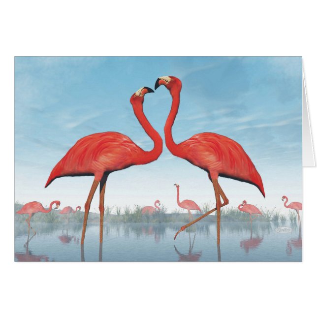 Flamingos courtship - 3D render (Front Horizontal)