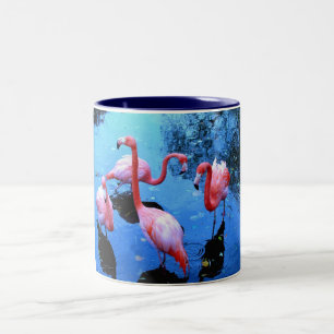 Flamingos dancing Two-Tone coffee mug
