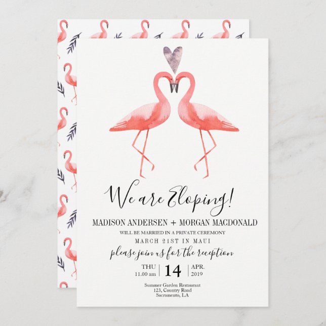Flamingos Elopement reception invitation (Front/Back)
