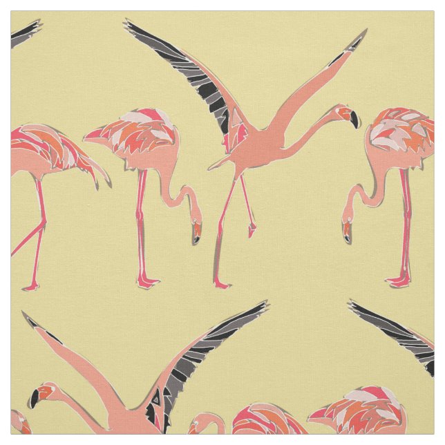 flamingos flax fabric (Swatch)