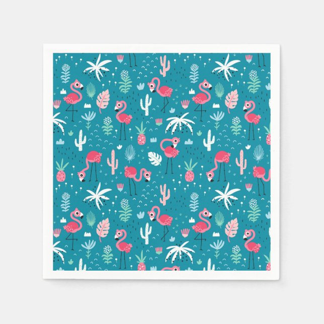 Flamingos, Flowers and Cactus Napkin (Front)