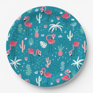 Flamingos, Flowers and Cactus Paper Plate