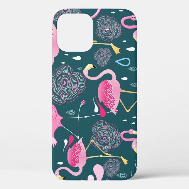 Flamingos Flowers: Dark Graphic Seamless. Case-Mate iPhone Case (Back)