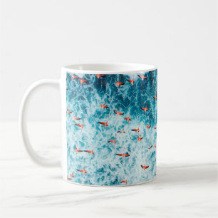Flamingos flying on the beach of caribbean sea, Lo Coffee Mug