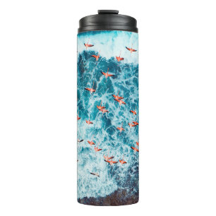 Flamingos flying on the beach of caribbean sea, Lo Thermal Tumbler