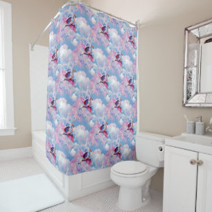 Flamingos Flying Whimsical Retro Pattern Shower Curtain