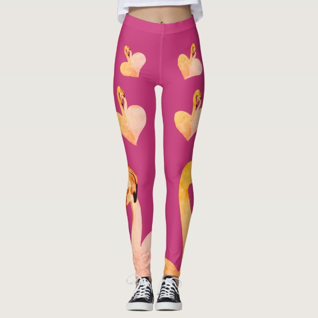 Flamingos Heart Pink , Custom Leggings, Flamingo Leggings (Front)