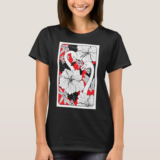 Flamingos, hibiskus and tropical leaves T-Shirt (Front)