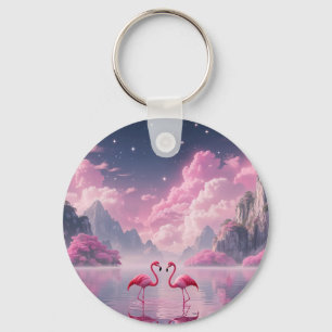 Flamingos in einer Traumwelt Key Ring