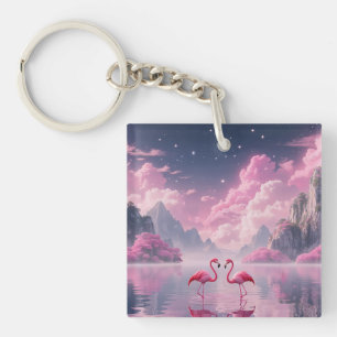 Flamingos in einer Traumwelt Key Ring