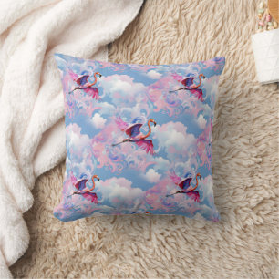 Flamingos in Flight Whimsical Retro Pattern Cushion