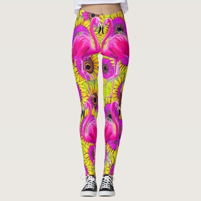 Flamingos In flower Background  Leggings (Front)