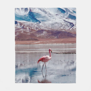 Flamingos in Lagoon in Salt Flats, Bolivia. Salar Fleece Blanket