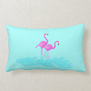Flamingos in Pond on Lumbar Throw Pillow 13x21