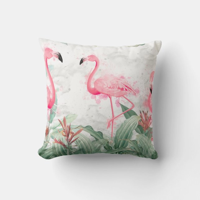 flamingos in tropical plants on a textured backgro cushion (Front)