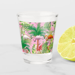 Flamingos in Tropical Scene Shot glass