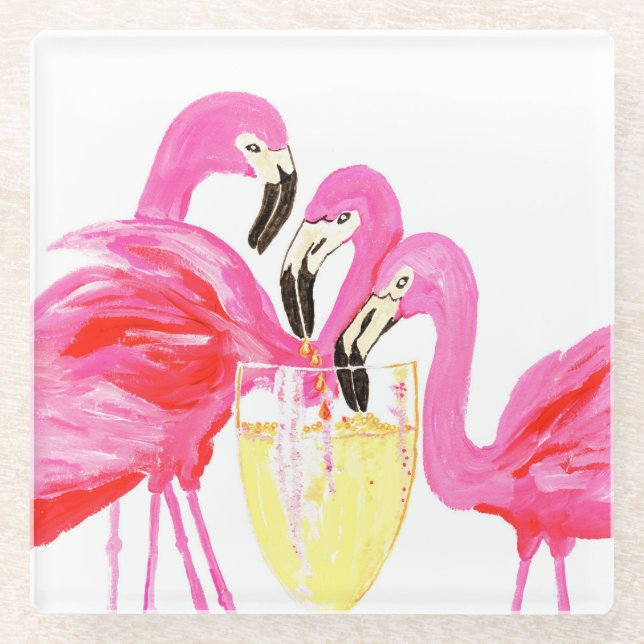 Flamingo's in White Wine Coaster (Front)