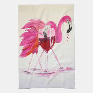 Flamingos In Wine Tea Towel