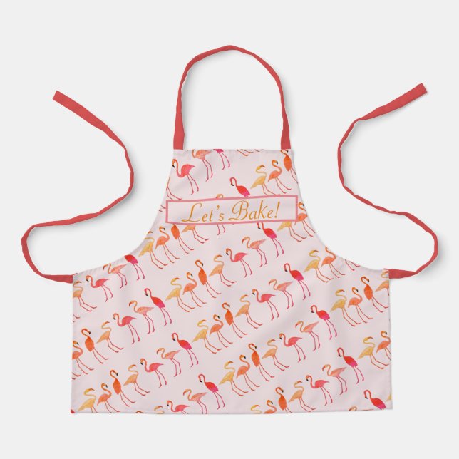 Flamingos Lets Bake Pink Kids Apron (Front)