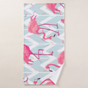 Flamingos Light Grey: Vintage Tropical. Bath Towel