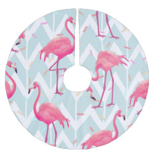 Flamingos Light Grey: Vintage Tropical. Brushed Polyester Tree Skirt