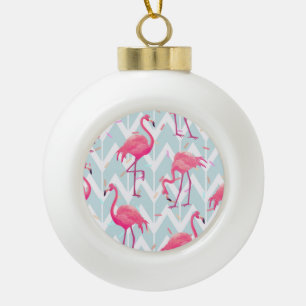 Flamingos Light Grey: Vintage Tropical. Ceramic Ball Christmas Ornament