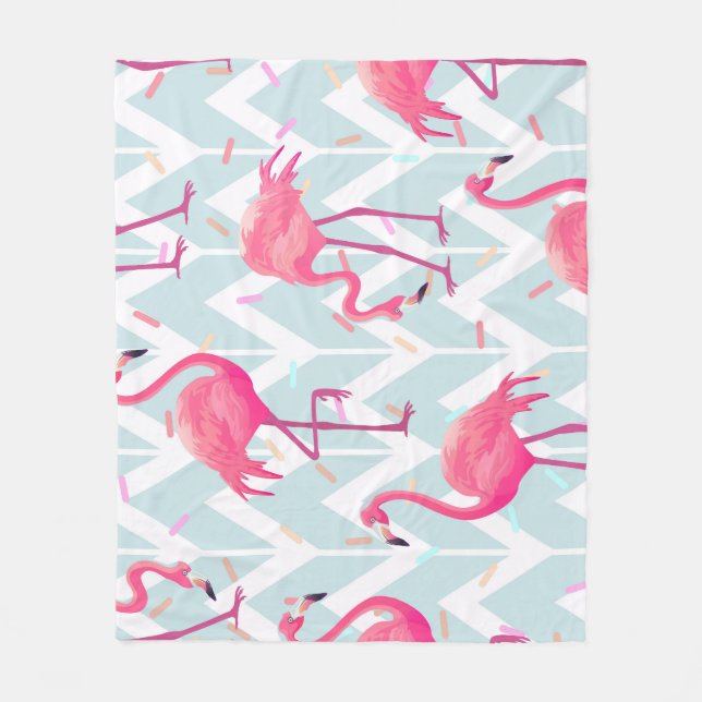 Flamingos Light Grey: Vintage Tropical. Fleece Blanket (Front)